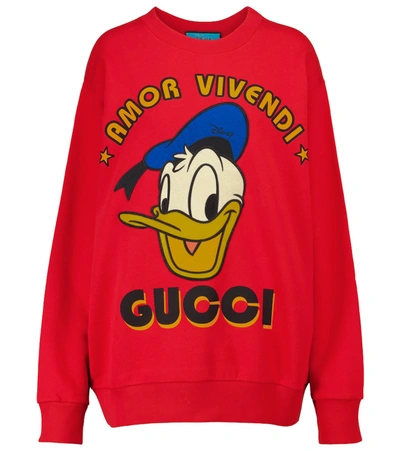 Shop Gucci X Disney® Printed Cotton-jersey Sweatshirt In Red