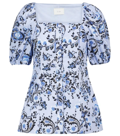 Shop Erdem Inez Floral Cotton Poplin Top In Blue