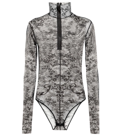 Acne Studios Stretch-lace Turtleneck Bodysuit In Black