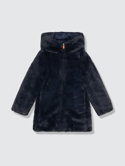 Shop Save The Duck Girl's Fury Reversible Faux Fur Hooded Coat In Blue