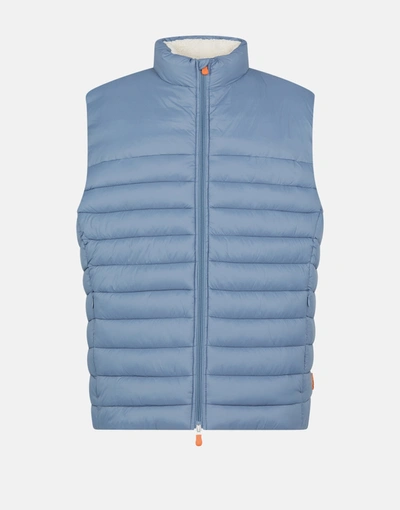 Shop Save The Duck Men's Vest In Giga With Faux Sherpa Lining In Blue