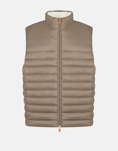 Shop Save The Duck Men's Vest In Giga With Faux Sherpa Lining In Brown