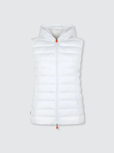 Shop Save The Duck Women's Sold Hooded Vest With Faux Lambskin Lining In White