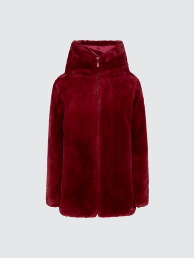 Shop Save The Duck Women's Fury Reversible Faux Fur Hooded Coat In Red