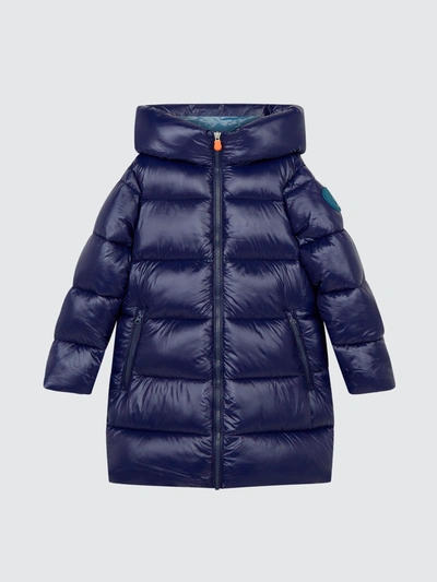 Shop Save The Duck Girl's Oversize Hooded Puffer Coat In Luck In Blue