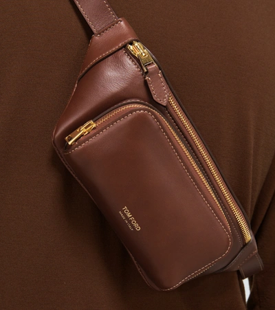 Shop Tom Ford Leather Belt Bag In Brown