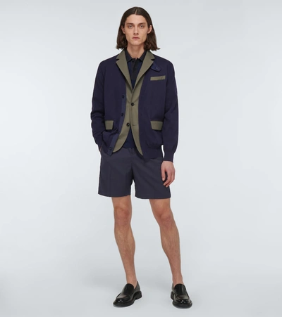 Shop Sacai Knit X Suiting Cardigan In Blue