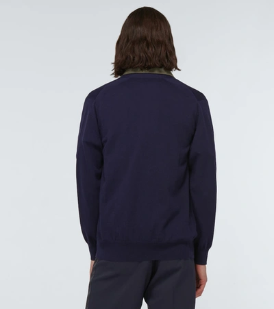 Shop Sacai Knit X Suiting Cardigan In Blue