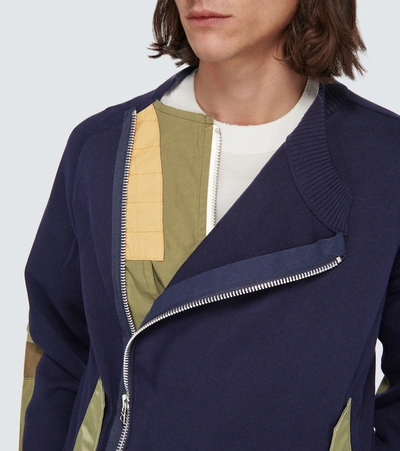 Shop Sacai Knitted Blouson Jacket In Blue