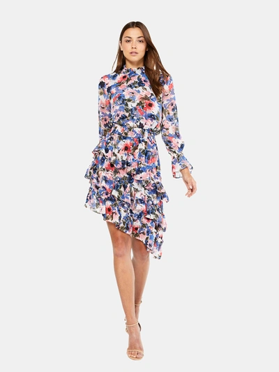 Shop Misa Los Angeles Savanna Asymmetrical Midi Dress In Tie Dye Floral