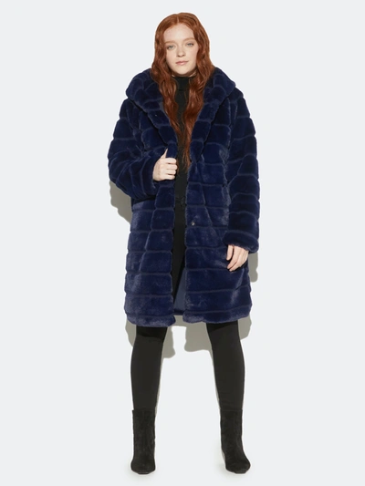 Shop Apparis Celina Tiered Faux-fur Hooded Coat In Navy Blue