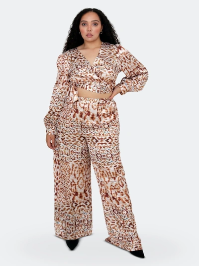 Shop Luvmemore Winter Leopard Isa Wrap Top And Dora Pants Two Piece Set In Brown