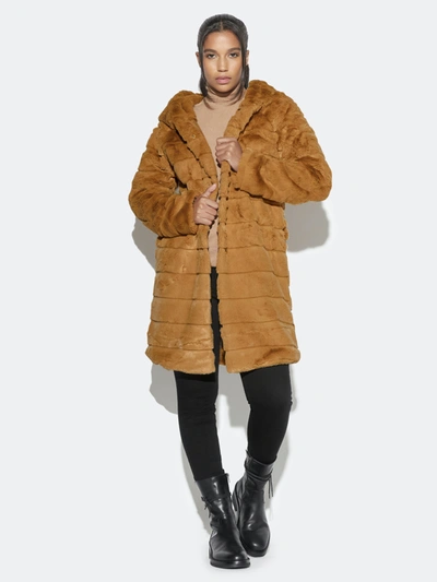 Shop Apparis Celina Tiered Faux-fur Hooded Coat In Camel
