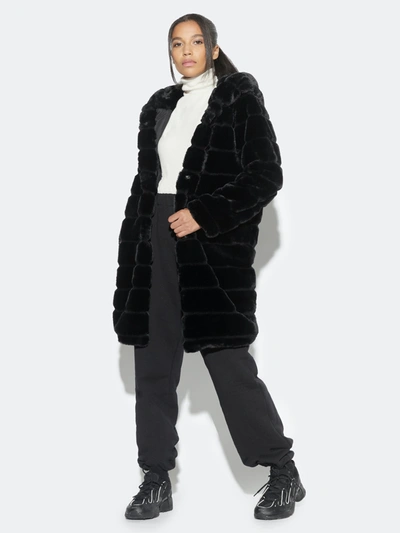 Shop Apparis Celina Tiered Faux-fur Hooded Coat In Noir