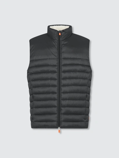 Shop Save The Duck Men's Vest In Giga With Faux Sherpa Lining In Black