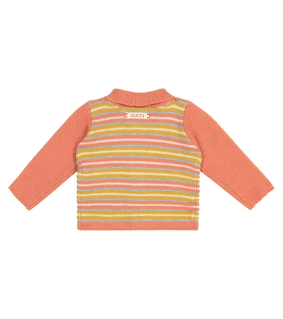 Shop Gucci Baby Striped Wool Cardigan In Pink