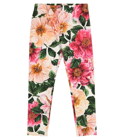 Shop Dolce & Gabbana Floral Stretch-cotton Leggings In White