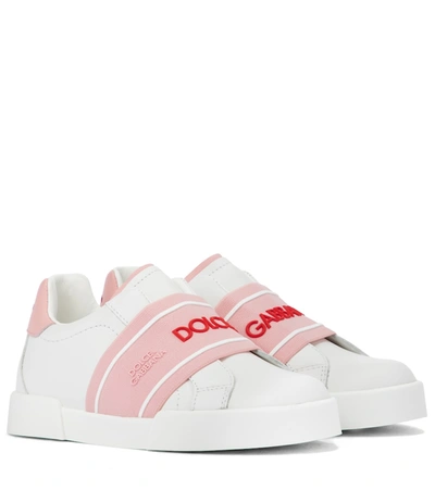 Shop Dolce & Gabbana Logo Leather Sneakers In White