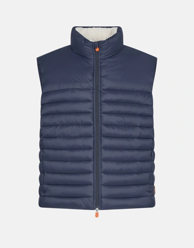 Shop Save The Duck Men's Vest In Giga With Faux Sherpa Lining In Grey