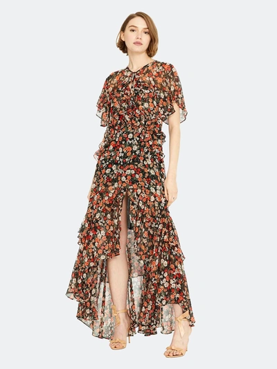 Shop Misa Los Angeles Katarina Silk Chiffon Asymmetric Midi Dress In Safari Floral
