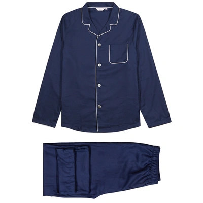 Shop Derek Rose Lombard Navy Cotton-jacquard Pyjama Set