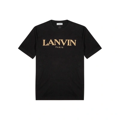 Shop Lanvin Black Logo-embroidered Cotton T-shirt