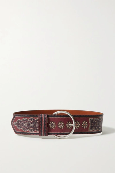 Shop Etro Printed Textured-leather Belt In Burgundy