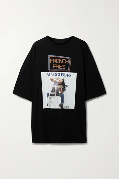 Shop Mm6 Maison Margiela Oversized Printed Cotton-jersey T-shirt In Black