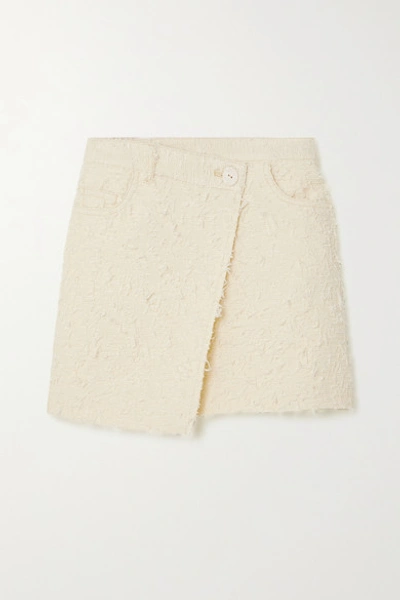 Shop Acne Studios Asymmetric Wrap-effect Bouclé-tweed Mini Skirt In Cream