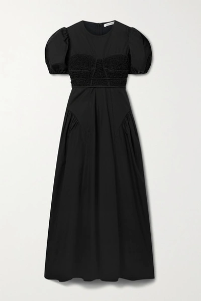 Shop Cecilie Bahnsen Clementine Smocked Cotton-blend Poplin Maxi Dress In Black