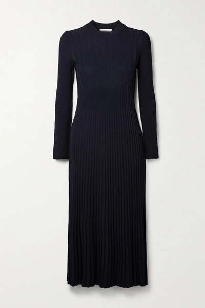 Shop Max Mara Nausica Ribbed-knit Midi Dress In Midnight Blue