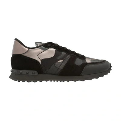 Shop Valentino Garavani - Camouflage Rockrunner Sneakers In Nero Dark Rutenio Nero Nero Nero