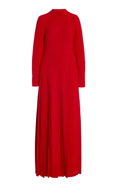 Shop Valentino Women's Pleated Silk Tie-neck Gown In Red