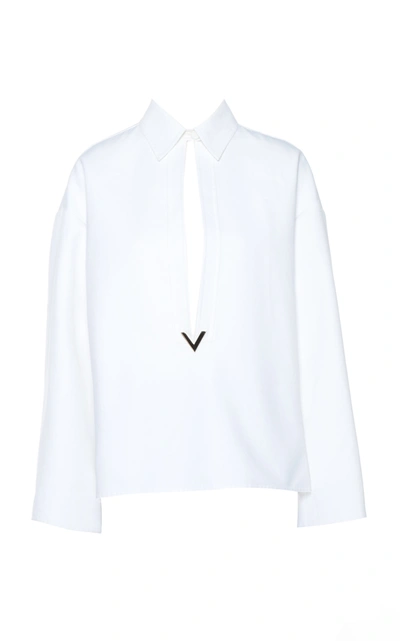 Shop Valentino Women's Logo-detailed Cotton-gabardine Top In White