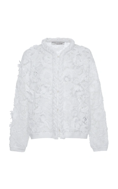 Shop Valentino Women's Floral-appliqued Cotton Lace Jacket In White