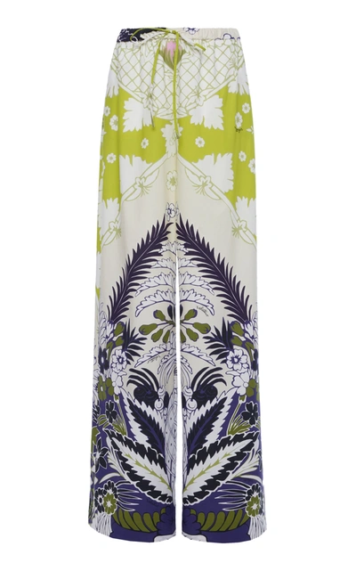 Shop Valentino Women's Mid-rise Printed Wide-leg Cotton Pant