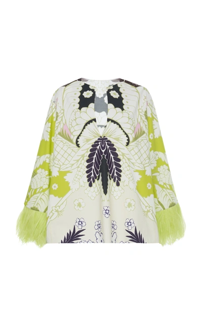 Shop Valentino Women's Printed Cotton Feather-trimmed Top