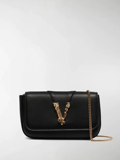 Shop Versace Mini Vitello Crossbody Bag In Black