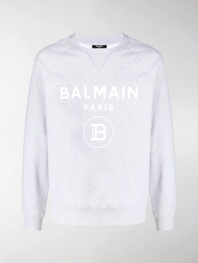 Shop Balmain Logo Print Sweatshirt In Grey