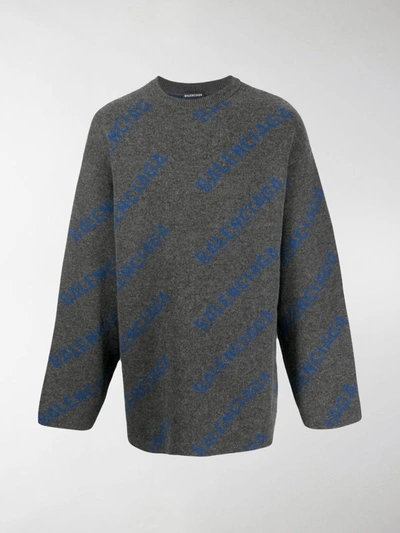 Shop Balenciaga Logo-jacquard Wool Jumper In Grey