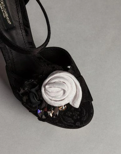 Shop Dolce & Gabbana White Brocade Sandal With Flower Brooch In Black