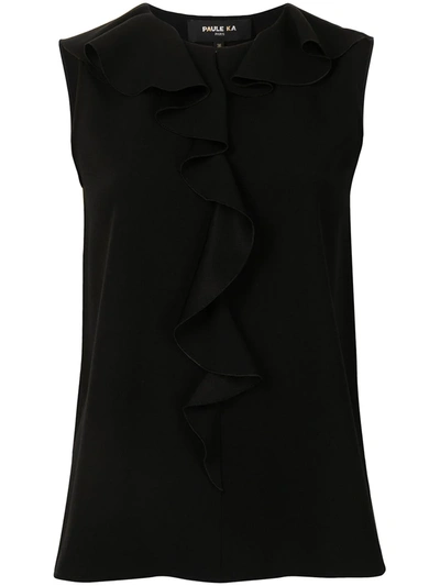 Shop Paule Ka Ruffle-embellished Crepe Top In Black