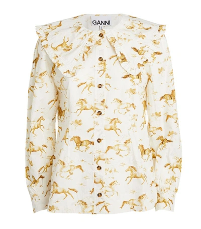 Shop Ganni Cotton Horse Print Blouse