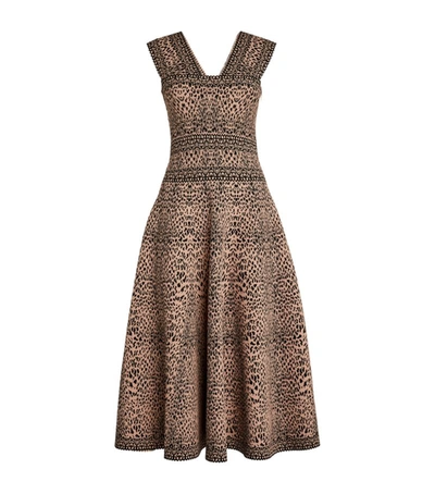 Shop Alaïa Lynx Midi Dress In Multi