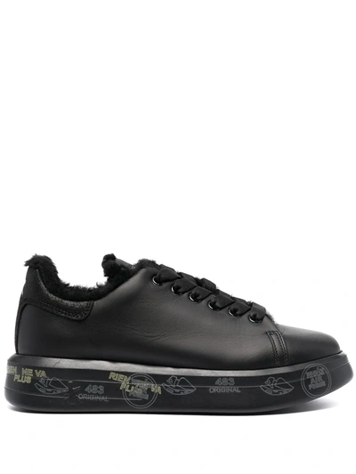 Shop Premiata Shearling-lined Lace-up Sneakers In Black