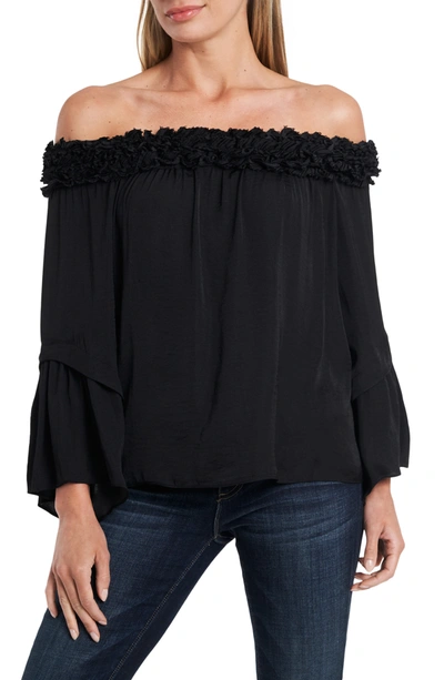 Shop Vince Camuto Bell Sleeve Off-the-shoulder Blouse In Rich Black