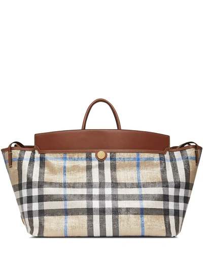 Shop Burberry Large Check Print Tote Bag In Neutrals