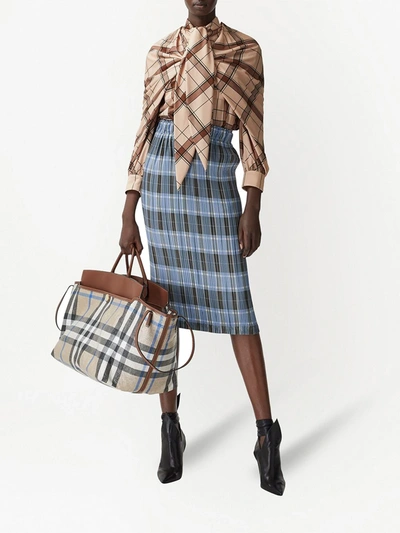 Shop Burberry Large Check Print Tote Bag In Neutrals