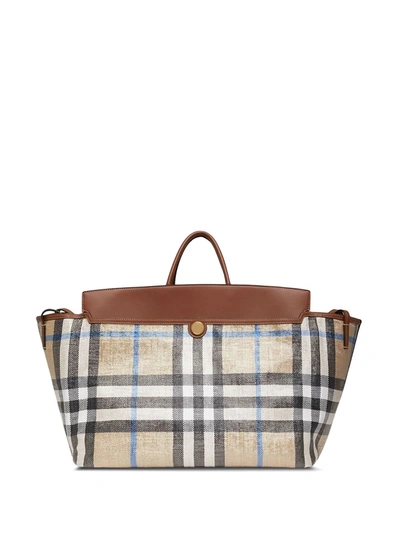 Shop Burberry Large Check Print Tote Bag In Neutrals