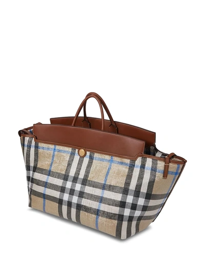 Shop Burberry Large Check Print Tote Bag In Neutrals